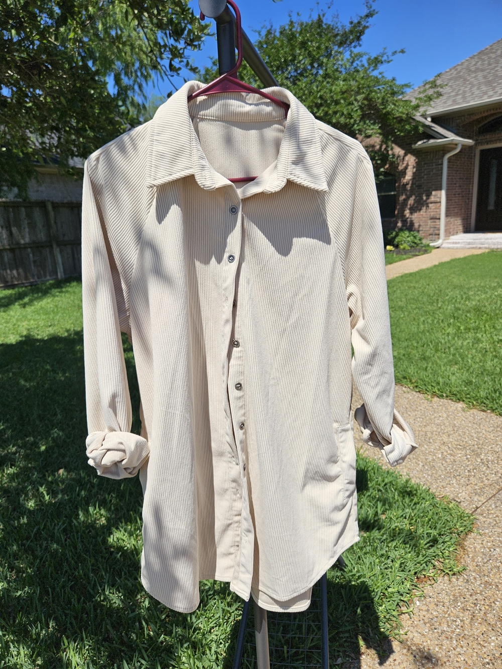 Light Cream Button-Up Shirt-Dress